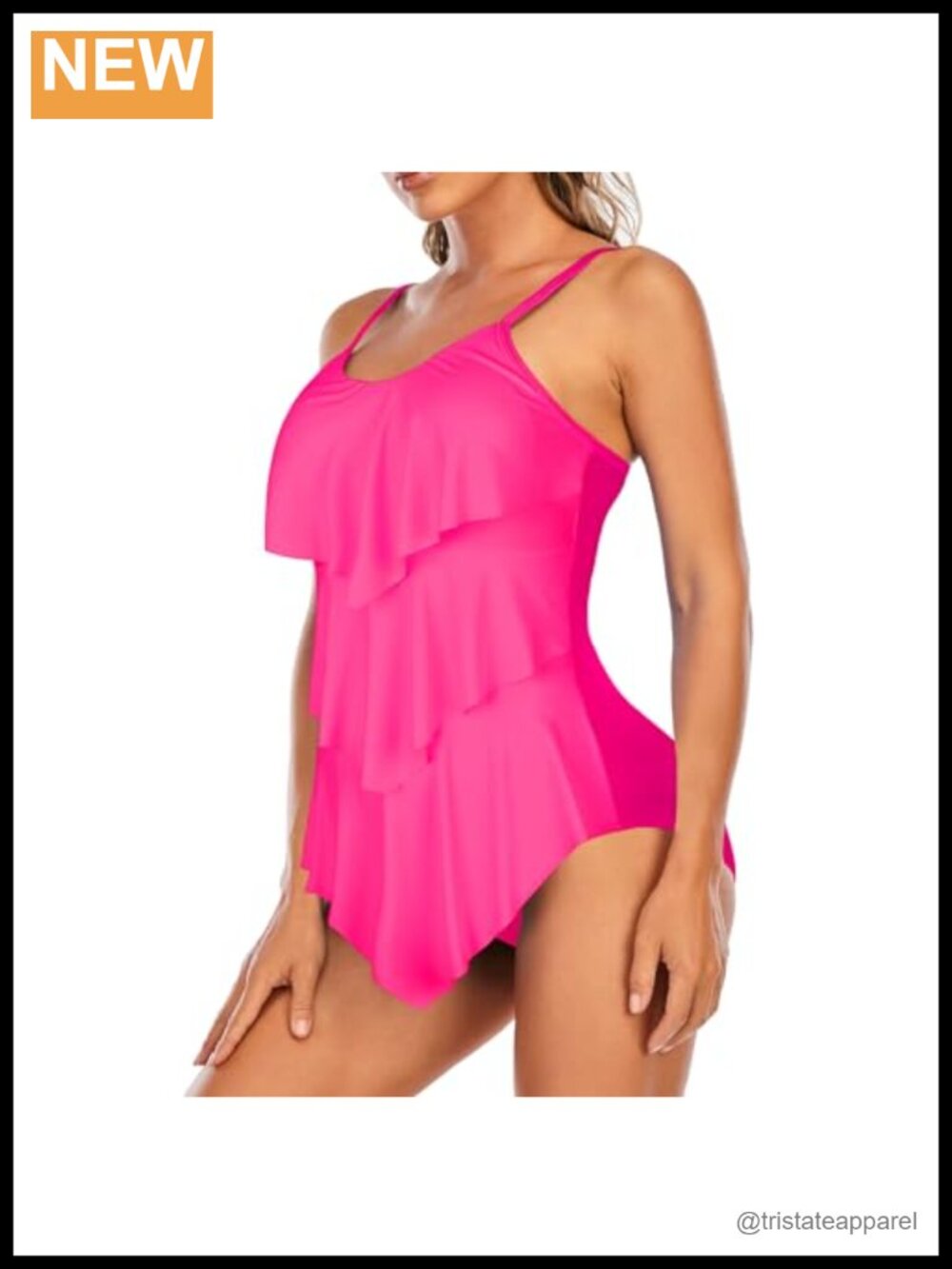 One Piece Retro Flounce Swimsuit Ruffled Tummy Control Bathing Suit - Picture 2 of 4